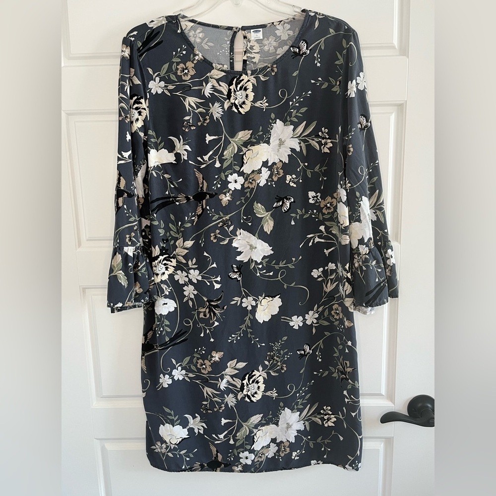 Old Navy Floral Bell Sleeve Shift Dress Birds Butterfly Size Large Cottagecore - Picture 3 of 15